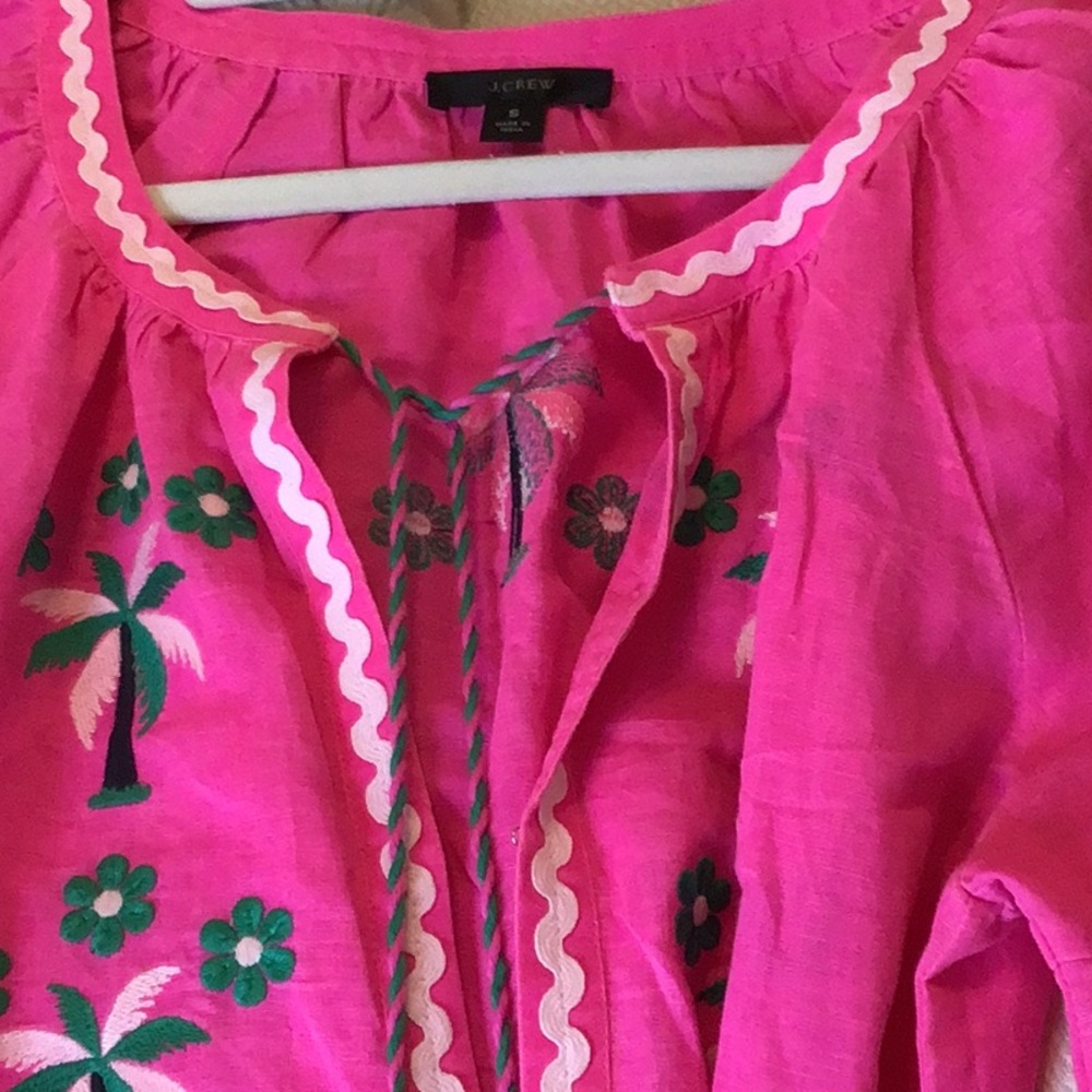 J.Crew Bright Pink dress with Green Floral Embroidery NWOT